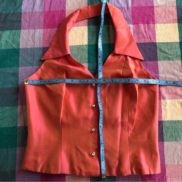 Vintage Pink Orange rhinestone halter Top size 10 Medium 90s - Picture 15 of 16
